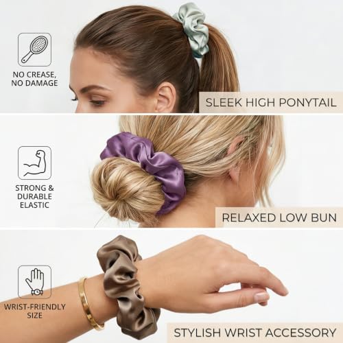 Vintage Muted 7PCS Satin Hair Scrunchies Large Soft Hair Ties for Women