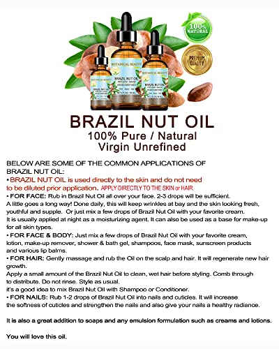 Botanical Beauty Brazil Nut Oil 2 Fl Oz - 100% Pure Natural Moisturizer for Skin, Hair & Nails