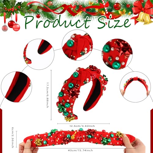 Semato 2-Piece Knotted Christmas Headbands with Pearl Decorations