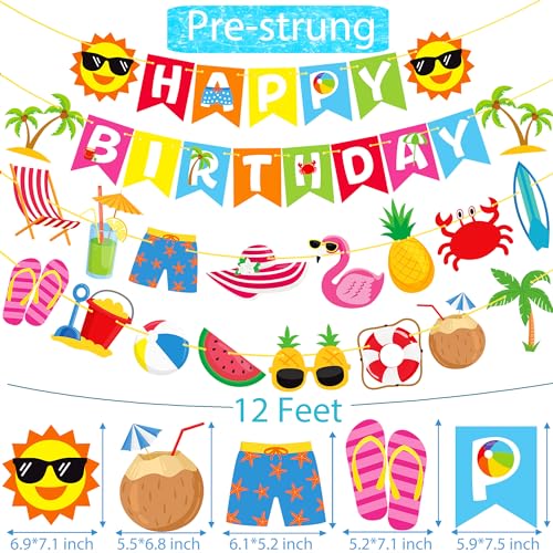 Beach Birthday Banner Set - 4Pcs Tropical Luau Party Decorations