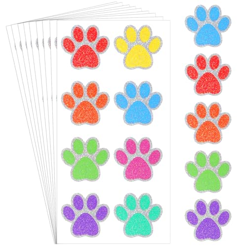 Colorful Glitter Paw Print Temporary Tattoos 25 Sheets 200 Stickers for Parties & Face Body