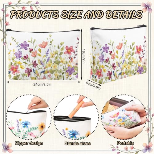 Wildflower Makeup Bags Set 12 Pcs Floral Cosmetic Pouches with Zippers for Women