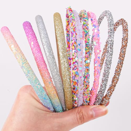 10 Pcs Glitter Headbands for Girls | Sparkly Rainbow Hair Hoops