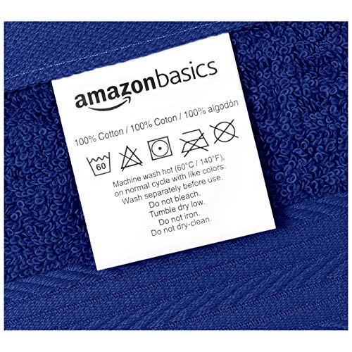 Amazon Basics Cotton Washcloths - Highly Absorbent, Navy Blue, 12-Pack