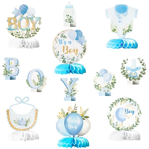 ANGOLIO 12Pcs Baby Boy Shower Honeycomb Centerpieces - Blue Table Decor