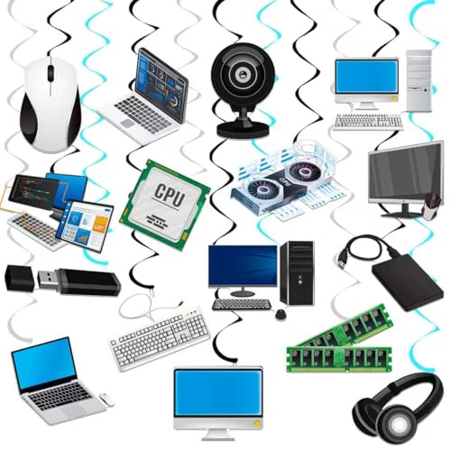 24 Computer-Themed Hanging Swirl Decorations for Parties