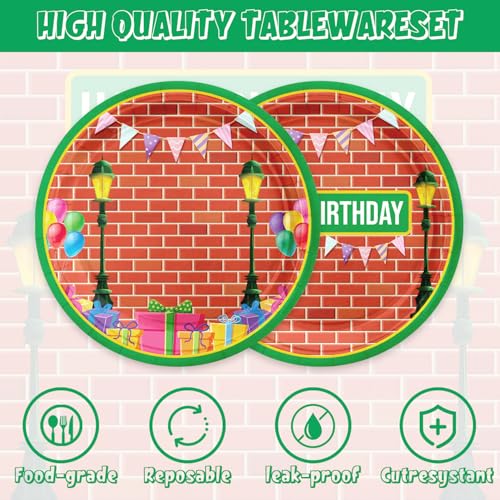 40-Piece Red Brick Wall Birthday Party Set - Plates & Napkins