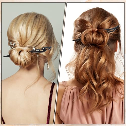 8-Pack Vintage Wooden Hair Sticks for Long Hair Buns