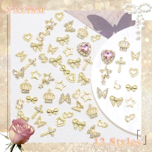 YAEISM Gold Nail Charms 180PCS Set - Cross, Star, Butterfly, Crown & More