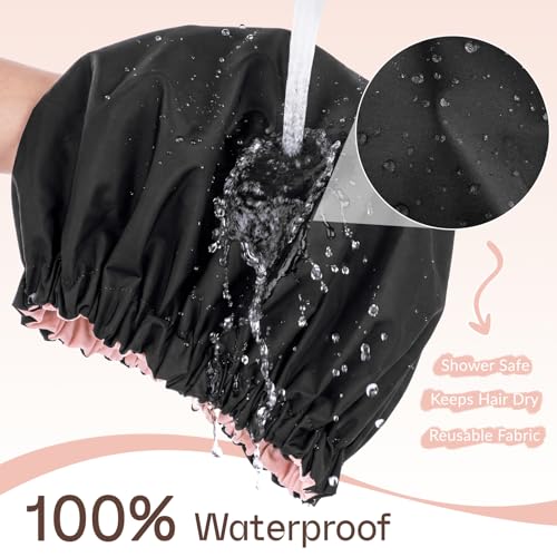 Selalu Extra Large Satin Lined Shower Cap - Black/Blush Pink