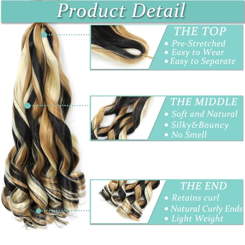 French Curl Braiding Hair,24 Inch Curly Hair 8 Packs Bouncy Crochet
