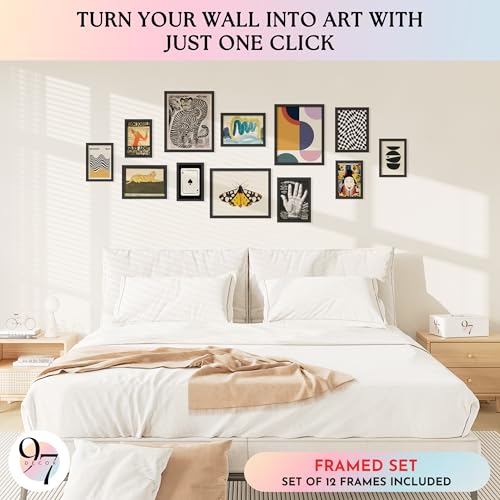 Eclectic Wall Art Prints Set - 12 Unframed Retro Decor for Home