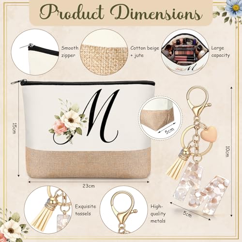 Monogrammed Initial 'M' Gift Set for Women - Jute Tote & Makeup Bag