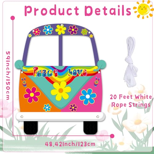 Hippie Bus Photo Prop Banner - 59 x 48.6 Inches for Parties