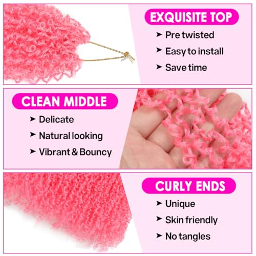 Youngther 12 Inch Pink Yanky Twist Crochet Hair - Pre-Twisted Synthetic Extensions (2 Pack)