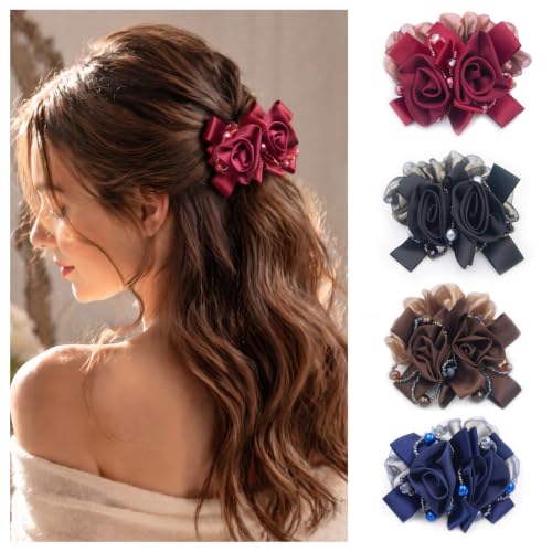 Dresyu Vintage Elegance Satin Chiffon Hair Scrunchies 4PC Set - Luxurious Elastic Ties