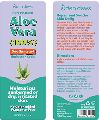 Eden Dews Organic Aloe Vera Gel 100% Pure 32 OZ - Large Size