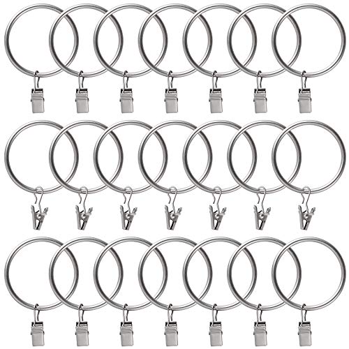 Lansian 20 Pack Matte Silver Curtain Rings with Clips - 2" Diameter
