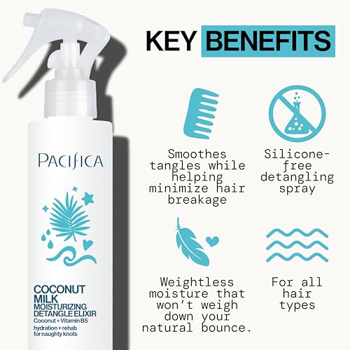 Pacifica Coconut Milk Hair Detangler Spray ? Leave-In Conditioning Elixir for Tangle-Free Hair ? Instantly Detangles Knots, Adds Shine & Moisture, Prevents Breakage & Frizz ? Vegan & Cruelty-Free | Vegan