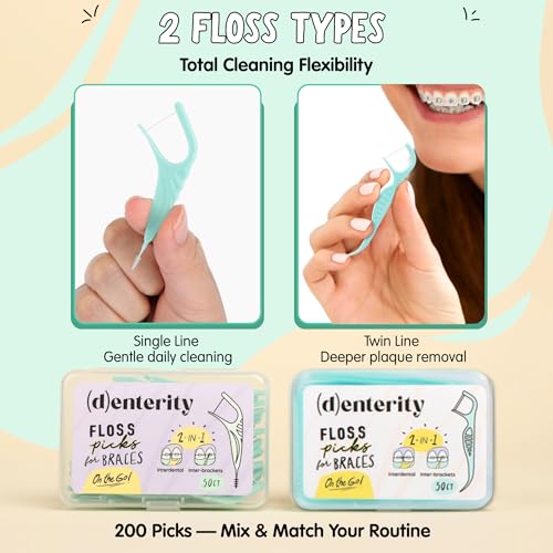Denterity Orthodontic Care Kit: 200 Floss Picks & 48 Brushes
