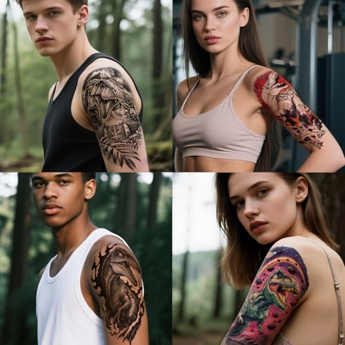 Yazhiji Dinosaur Temporary Tattoos for Kids & Adults - Large Variety, 77 Sheets, Safe & Waterproof