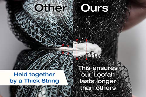 Tilcare XXL Charcoal Shower Loofah - 3 Pack Exfoliating Bath Sponge