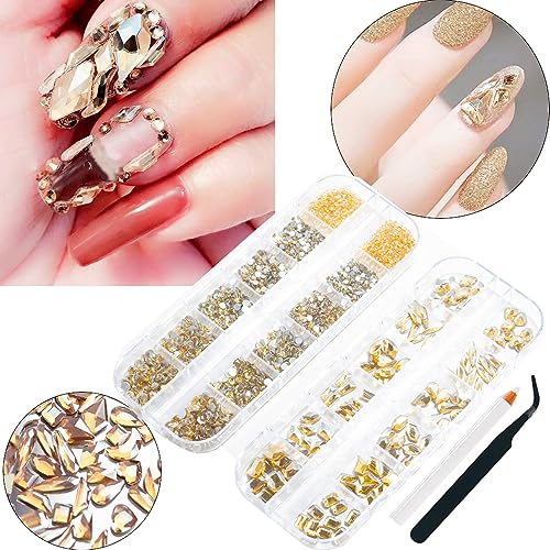 2680 Pcs Champagne Gold Nail Rhinestones & 120 Pcs Charms Set