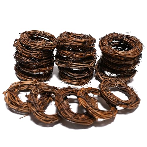 Worown 20 Pcs Mini Natural Grapevine Wreaths - 2.36 inch for DIY Decor