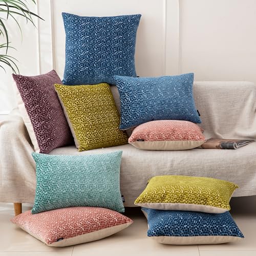 FIFU 18x18 Inch Teal Green Jacquard Velvet Throw Pillow Covers - Set of 2