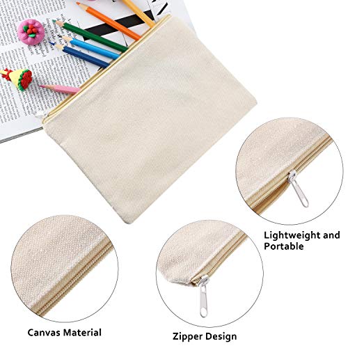 Gejoy 10-Pack Large Blank Canvas Cosmetic Bags, Beige Zipper Pouch for DIY