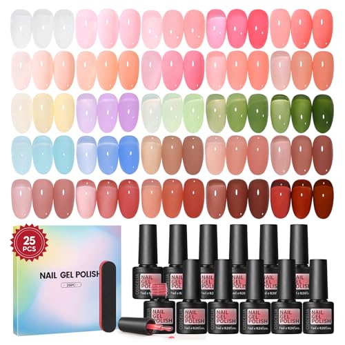 COSCELIA 25PC Jelly Gel Nail Polish Set - Fall Colors & Sheer Finish