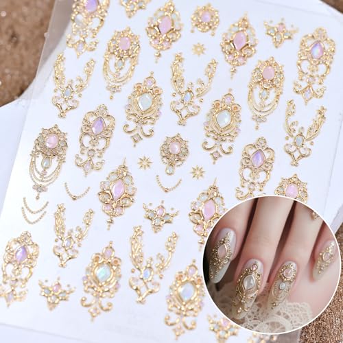 5D Gold Gemstone Nail Stickers for Elegant Nail Art Designs