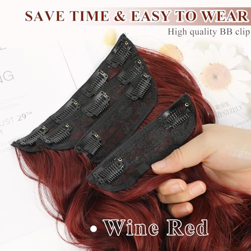 NAYOO 20-Inch Wavy Clip-In Hair Extensions - Wine Red Synthetic Fiber