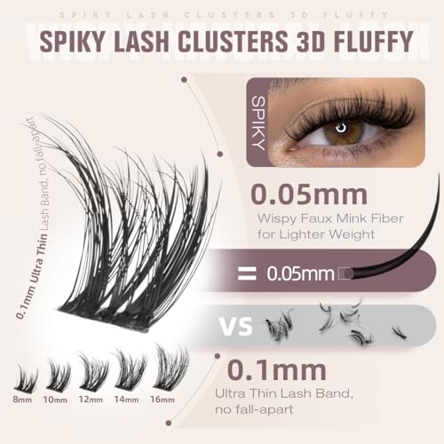 Kiromiro Wispy Lash Clusters - 144pcs Natural Thin Band Lashes