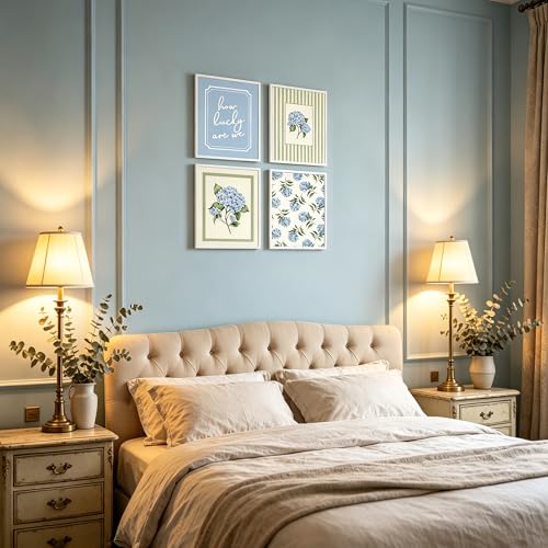 Blue Hydrangea Wall Art Set - Unframed Floral Prints 8x10"