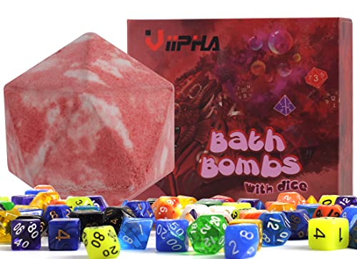 Large D20 Bath Bomb with Surprise Polyhedral Dice | Dragon Blood Scent & Skin-Friendly Ingredients