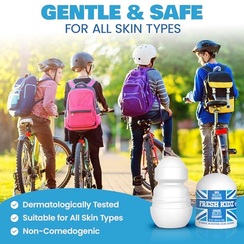Fresh Kidz Blue Roll-On Deodorant for Boys & Teens 3-Pack, Aluminum-Free, 24-Hour Odor Protection, Sensitive Skin Safe, Citrus Scent, 1.86 fl oz