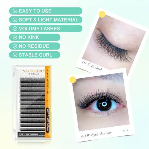 NAGARAKU 4D W Premade Lash Fans Extensions - 0.07D Mix 8-15mm