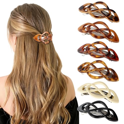6-Piece Vintage French Hair Clips for Women Girls – Tortoise Shell Barrettes