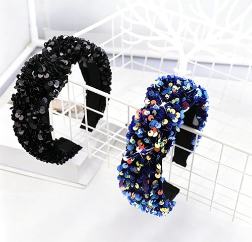 CAUDIO Black Sparkly Sequin Knot Headband for Women - Stylish Party Hair Accessory