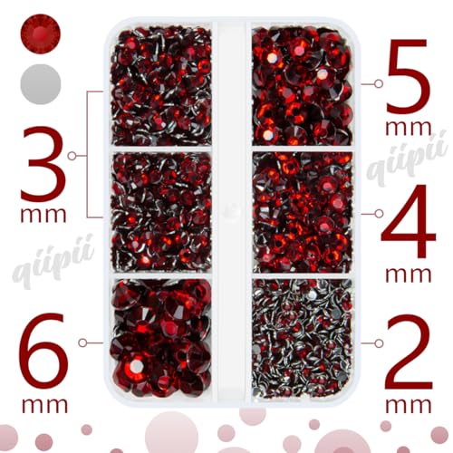 Dark Red Crystal Resin Rhinestones for DIY Crafts - 2mm to 6mm Sizes