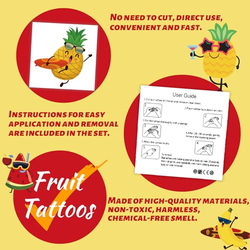 240 Pcs Summer Fruit Temporary Tattoos for Kids - 60 Designs