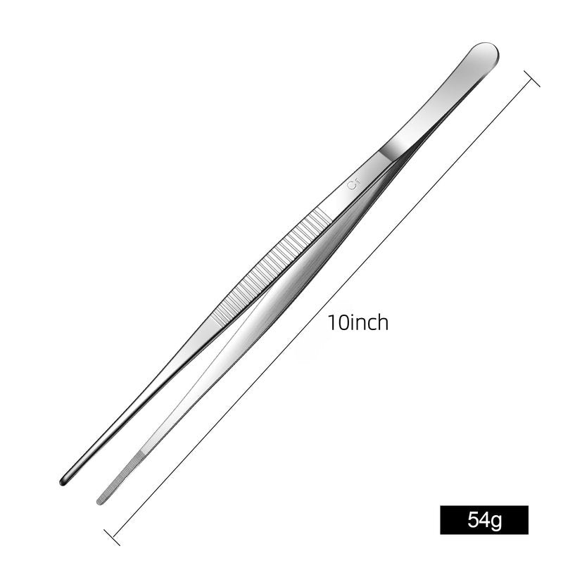 Aniso long tweezers with precision serrated kitchen tweezers tongs for barbecue and hand-made stainless steel cooking tweezers（10 inches）