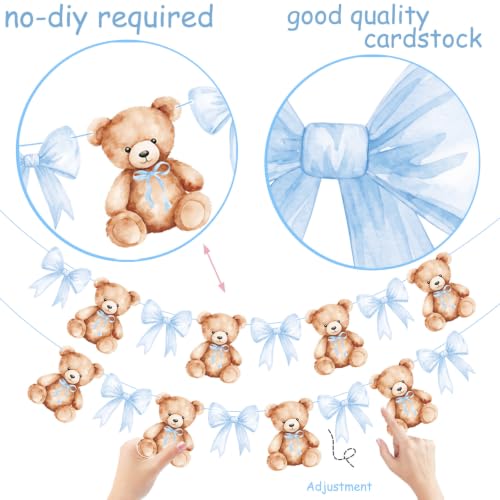 Teddy Bear Baby Shower Banner Set - 2PCS with Blue Bows