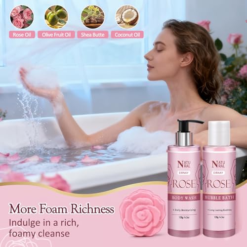 EIRNAY 12-Piece Rose Scented Spa Gift Set for Women - Self Care Bath Kit