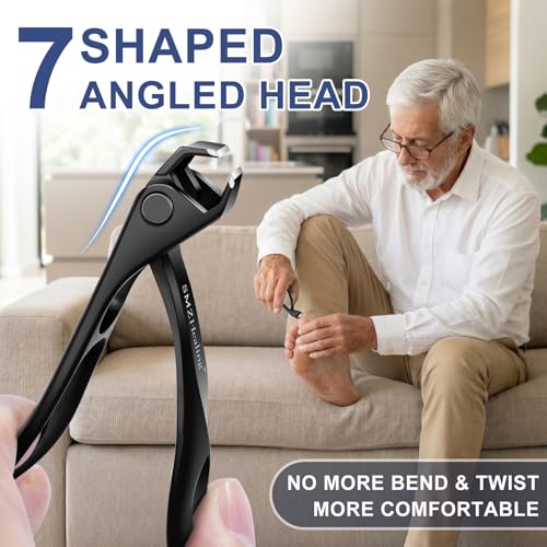 SMZHealing 4pcs Black & Silver Thick Toenail Clippers for Seniors, Men, Women