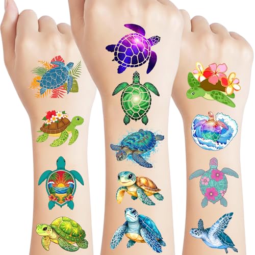 Kids Turtle Temporary Tattoos Ocean Party Favors, Fun Marine Themed Gift