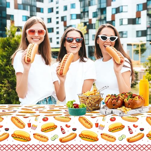 3-Pack Disposable Hot Dog Table Covers - Colorful Carnival Design, 87x51 Inches