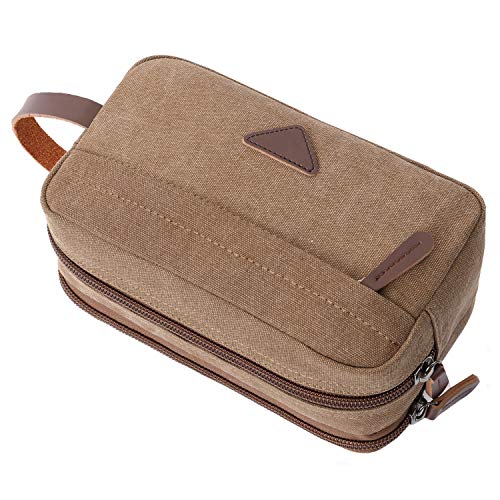 Mactso Men's Vintage Canvas Leather Travel Toiletry Bag - Coffee