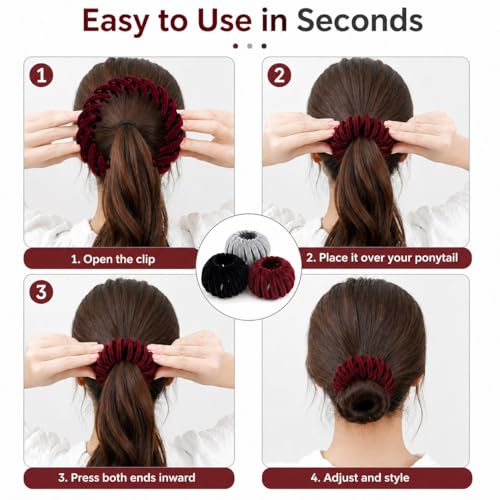 3PCS Expandable Hair Clips for Women - Flexible Ponytail Holders